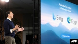 Yusuf Mehdi, Microsoft Corporate Vice President of Modern Life, Search, and Devices speaks during an event introducing a new AI-powered Microsoft Bing and Edge at Microsoft in Redmond, Washington on February 7, 2023. (Photo by Jason Redmond / AFP)