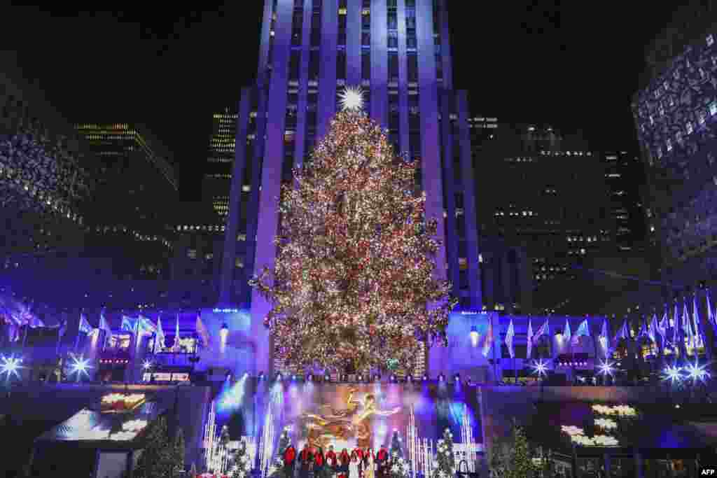 The Christmas Tree in Rockefeller Plaza is seen during the Lighting ceremony in New York City, Nov. 30, 2022.