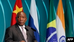 Rais wa Afrika kusini, Cyril Ramaphosa akizungumza katika moja ya mikutano ya BRICS Business. Nov. 13, 2019.