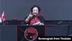Ketua Umum PDIP Megawati Soekarnoputri menyampaikan pidato pada peringatan HUT ke-50 PDI Perjuangan di Jakarta Expo Kemayoran, Jakarta Pusat, Selasa, 10 Januari 2023. (YouTube/screengrab)