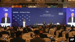 Singapore's Minister of Defense Ng Eng Hen speaks at a plenary session during the 19th International Institute for Strategic Studies (IISS) Shangri-la Dialogue, Asia's annual defense and security forum, in Singapore, June 12, 2022.