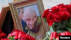A view shows the grave of Russian mercenary chief Yevgeny Prigozhin in St Petersburg