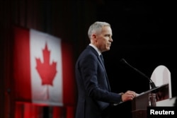 2025년 3월 9일 캐나다 온타리오주 오타와에서 캐나다 총리로 당선된 마크 카니 전 캐나다 중앙은행 총재가 연설을 갖고 있다.