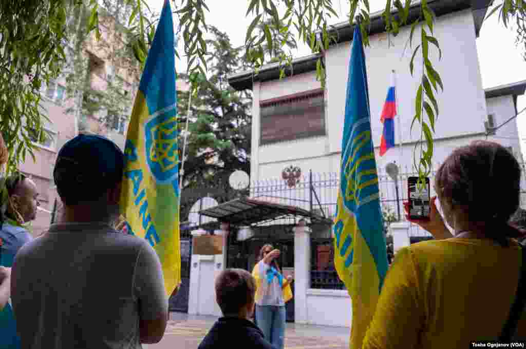 Protest of Ukrainians in Skopje, North Macedonia, against Russian invasion over Ukraine
