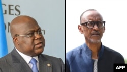 Rais wa Jamhuri ya kidemokrasia ya Congo Felix Tshisekedi (kushoto) na rais wa Rwanda Paul Kagame (kulia)