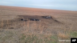 Mabaki ya droni ya Russia iliyoanguka karibu na bandari ya Danube, Ukraine. Feb 11, 2024