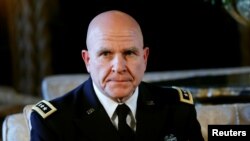 Newly named National Security Adviser Army Lt. Gen. H.R. McMaster listens as U.S. President Donald Trump makes the announcement at his Mar-a-Lago estate in Palm Beach, Florida, Feb. 20, 2017. 