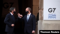 G7 စက်မှုထိပ်သီးနိုင်ငံက နိုင်ငံခြားရေးဝန်ကြီး နှစ်ဦး တွေ့ဆုံတဲ့ မြင်ကွင်း။ (မေ ၅၊ ၂၀၂၁)