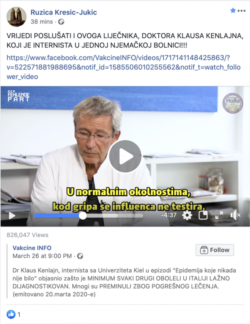 Screenshot objave Ružice Jukić