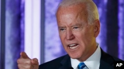 Democratic presidential candidate former Vice President Joe Biden speaks at the 2019 Democratic women's leadership forum, Oct. 17, 2019, in Washington. 