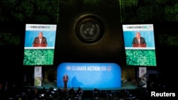 Sekjen PBB Antonio Guterres dalam pidato pembukaan KTT IKlim PBB di Markas Besar PBB di New York, 23 September 2019. 