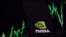 Nvidia company logo on screen of smartphone against blurred background of up trading stock chart. 