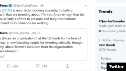 美國聯邦參議員魯比奧推文批評中國施壓國際組織屏蔽挺台社媒帳號（取自推特）