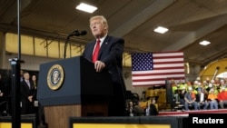 FILE - U.S. President Donald Trump delivers remarks on U.S. infrastructure, in Richfield, Ohio, March 29, 2018.