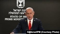 以色列总理内塔尼亚胡于2025年8月10日在耶路撒冷总理办公室举行外国媒体新闻发布会。
