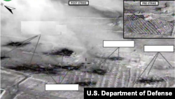 ការ​ទម្លាក់​គ្រាប់បែក​របស់​កង​កម្លាំង​ចម្រុះ​ទៅ​​លើ​គេហដ្ឋាន​របស់​ Abu Kamal នៃ​ក្រុម ISIL ​​នៅ​ Raqqah ប្រទេស​ស៊ីរី​កាល​ពី​ថ្ងៃ​ទី​២៣ ខែ​កញ្ញា ឆ្នាំ​២០១៤។ (U.S. Central Command Center)