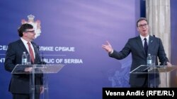 Matthew Palmer i Aleksandar Vučić na konferenciji za medije, Beograd, 4. novembar 2019.