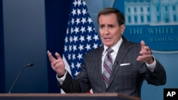 FILE - White House national security communications adviser John Kirby speaks at the daily briefing at the White House in Washington, Oct. 23, 2024.