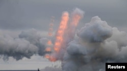 کەشتییەکی هێزی دەریایی ڕووسیا لە میانەی مەشقێکی سەربازیی هاوبەشدا لە نێوان کەشتیگەلی باکوور و دەریای ڕەشی ڕووسیادا لە کەناری کرایمیا