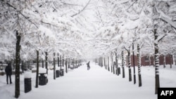 Stockholm is a city in one of the featured expressions. Here, a woman walks during a snow blizzard in Stockholm, Sweden, November 2016.