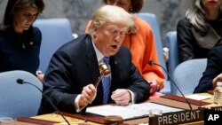 U.S. President Donald Trump leads a United Nations Security Council session, Sept. 26, 2018, at U.N. headquarters in New York. 