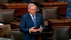 In this image from video, Sen. Robert Menendez, D-N.J., speaks on the Senate floor about the impeachment trial against President Donald Trump at the U.S. Capitol in Washington, Tuesday, Feb. 4, 2020. The Senate will vote on the Articles of…