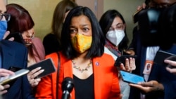 Rep. Pramila Jayapal, D-Wash, speaks with reporters on Capitol Hill, Oct. 1, 2021.