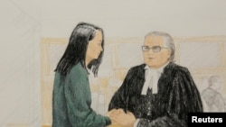 孟晚舟12月11日在加拿大溫哥華的法庭保釋聽證（法庭素描）