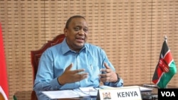 Rais wa Kenya Uhuru Kenyatta akihutubia mkutano wa Atlantic Council mjini Washington DC kwa njia ya Video.