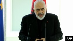 FILE - Albania's Prime Minister Edi Rama speaks at a press conference at the port of Shengjin, some 60 km northwest of Tirana, Albania, June 5, 2024. 