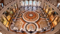 Observing social distancing, members of the Bavarian government attend the cabinet meeting on June 16, 2020 in Munich, southern Germany.