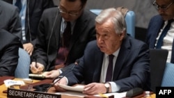 Generalni sekretar Ujedinjenih nacija Antonio Gutereš govori na sjednici Savjeta bezbjednosti Ujedinjenih nacija (Foto: Yuki IWAMURA / AFP)