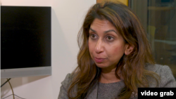 前英國內政大臣蘇艾拉·布雷弗曼(Suella Braverman)在她倫敦辦公室接受美國之音特約記者李伯安的專訪。 (2025年1月15日)