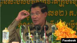 FILE - Prime Minister Hun Sen speaks at a road inauguration in Phnom Penh, March 6, 2017. (Hun Sen's Facebook) 