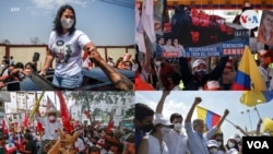 Montaje con imágenes del 8 de abril de 2020 del cierre de la campaña política en Perú y Ecuador. [Fotos: AFP].