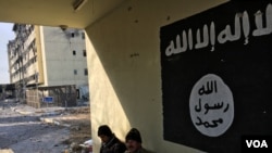 ​ទង់​ជាតិ​រដ្ឋឥស្លាម​មួយ​ត្រូវ​បាន​ឃើញ​ព្យរួ​ជញ្ចាំង​នៅ​មន្ទីរពេទ្យ​ Salam មុន​ពេល​ដែល​វា​ត្រូវ​បាន​គេ​យក​ចេញ​ដោយ​កងកម្លាំង​អ៊ីរ៉ាក់​នៅ​ទីក្រុង​ Mosul ប្រទេស​អ៊ីរ៉ាក់​កាល​ពី​ថ្ងៃទី​១២ មករា ២០១៧។(K. Omar/VOA Kurdish)