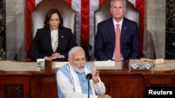 Waziri Mkuu wa India Narendra Modi akihutubia kikao cha pamoja cha bunge la Marekani mjini Washington DC. Juni 22, 2023.