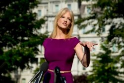 White House senior adivser Kellyanne Conway speaks to reporters outside the West Wing of the White House in Washington, May 29, 2019.