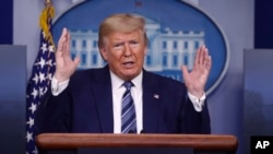 President Donald Trump speaks during a coronavirus task force briefing at the White House, Sunday, April 5, 2020, in Washington. (AP Photo/Patrick Semansky)