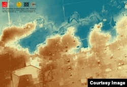 គំរូ​នៃ​សណ្ឋាន​ដី ដែល​បង្ហាញ​ពី​ការ​អភិវឌ្ឍ​បែប​ទំនើប​នៅ​ក្នុង​សម័យ​ឧត្តុង្គ។ (រូបថត​ដក​ស្រង់​ចេញ​ពី​គេហទំព័រ The Cambodian Archaeological Lidar Initiative)