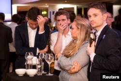 Supporters of the Stronger In Campaign react as results of the EU referendum are announced at the Royal Festival Hall, in London, Britain, June 24, 2016.
