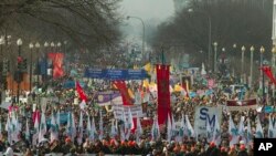 Anti-abortion activists march towards the U.S. Supreme Court, during the March for Life in Washington, Jan. 18, 2019.