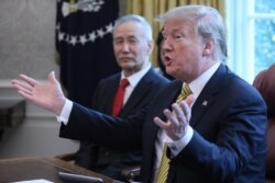 U.S. President Donald Trump speaks while meeting with China's Vice Premier Liu He in the Oval Office of the White House in Washington, April 4, 2019.