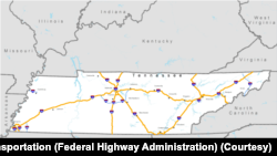 테네시주 지도 = 미국 교통부 자료