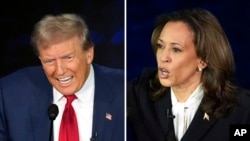 Republican presidential nominee former President Donald Trump, left, and Democratic presidential nominee Vice President Kamala Harris during an ABC News presidential debate at the National Constitution Center, Sept. 10, 2024, in Philadelphia. 
