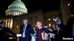 U.S. Senator Lamar Alexander of Tennessee speaks to reporters as he leaves the Trump impeachment trial in Washington, Jan. 30, 2020.