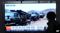 FILE - A TV screen shows file images of North Korean soldiers during a news program at Seoul Railway Station, Seoul, South Korea, Oct. 18, 2024. North Korean troops are fighting and dying alongside Russian forces in Ukraine, according to the Pentagon on Dec. 16, 2024.