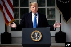 President Donald Trump speaks in the Rose Garden at the White House, Feb. 15, 2019.