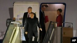 Russia's President Vladimir Putin arrives at Beijing airport ahead of the Belt and Road Forum in Beijing, Thursday, April 25, 2019. (Greg Baker/Pool photo via AP)