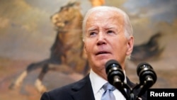 資料照片：美國總統拜登在白宮就前總統特朗普經歷的槍擊事件發表簡短演說。 (2024年7月14日)